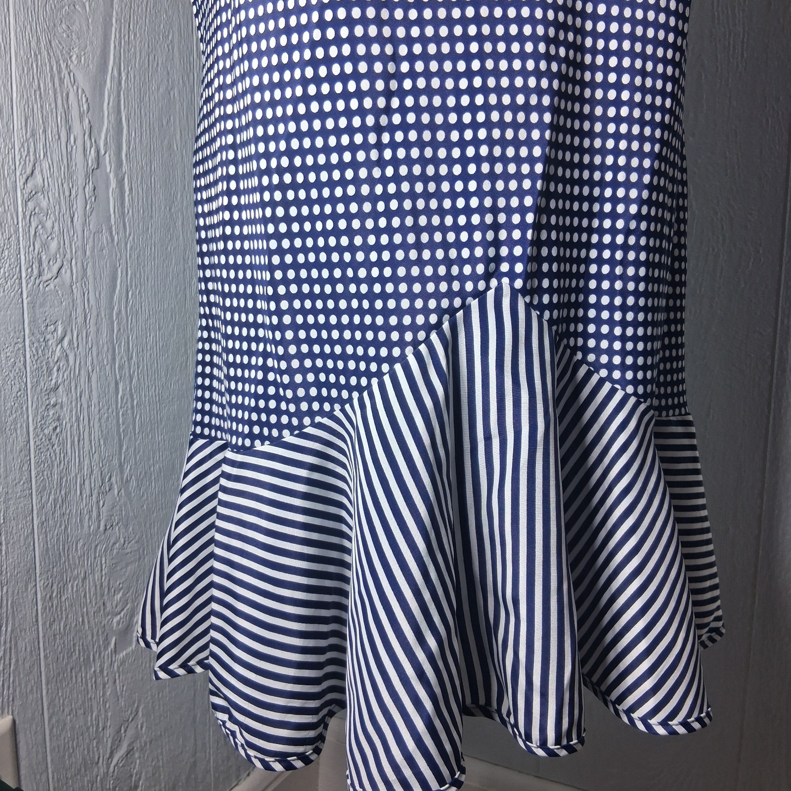 Vintage Polka Dot Nightgown Striped Ruffle Hem Flowy Lingerie Feminine Dainty M