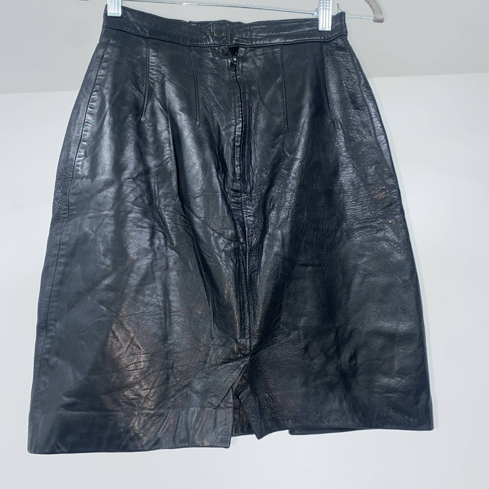 Maxima For Tannery West Vintage Black Leather High Waist Skirt 90s Size 6