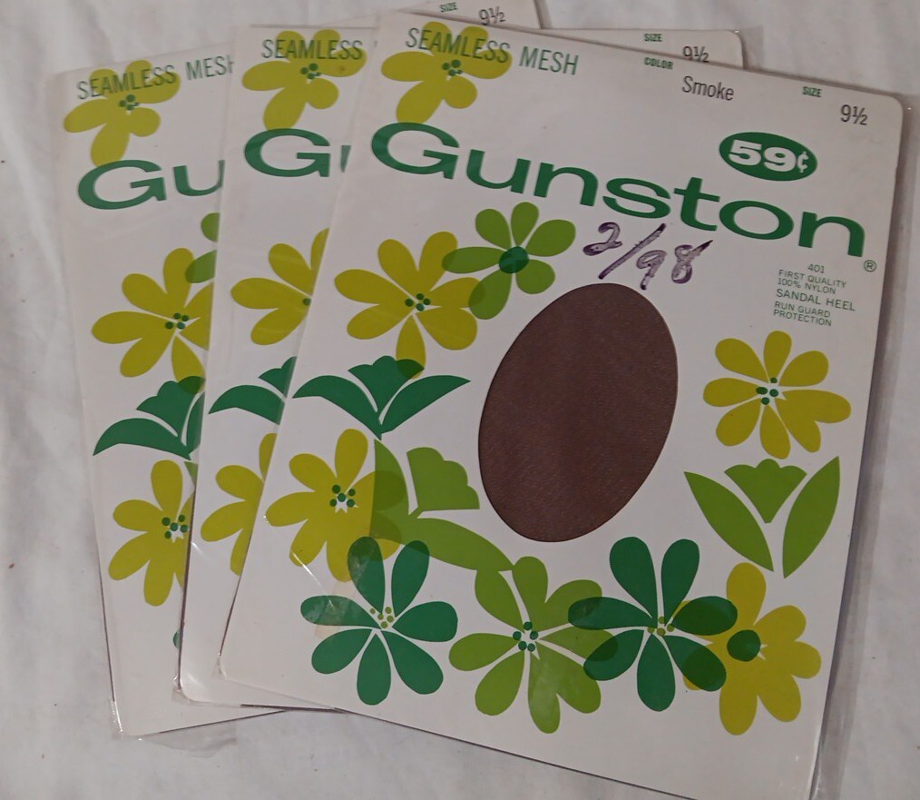 Vtg Gunston Nylon Pantyhose Sz 9.5 Seamless Mesh Smoke 3 Pkgs NOS 60’s
