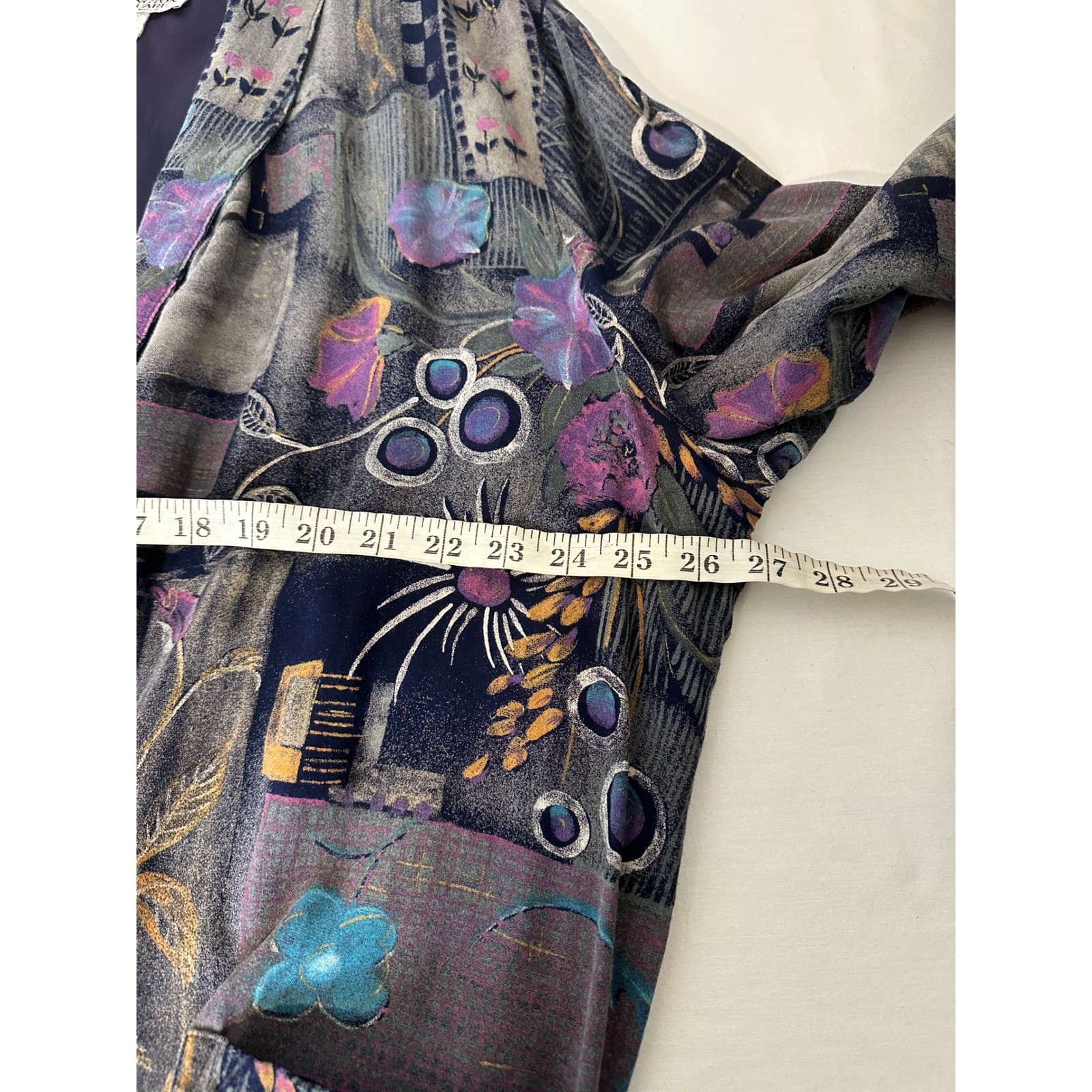 Kensington Square Vintage Floral Patchwork Blazer Purple Multi Artsy Pockets USA
