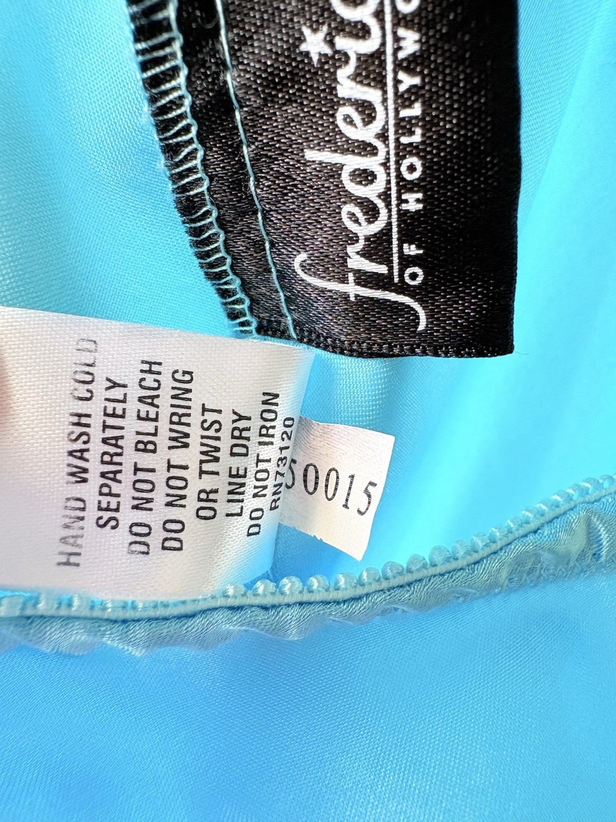 VTG Frederick’s of Hollywood Blue Satin Lace Dress Lingerie Size L Sexy Backless