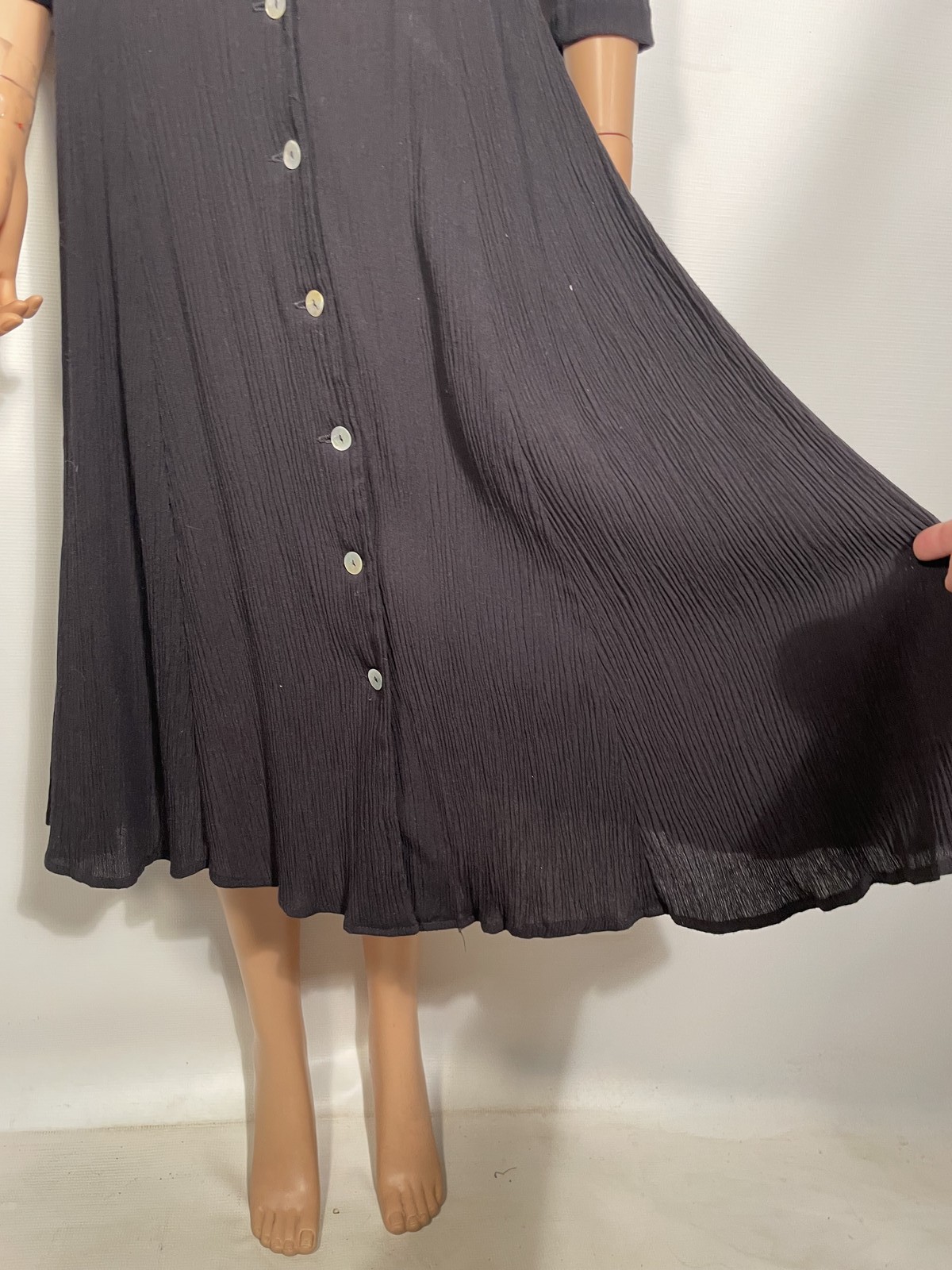Vintage 1990s Button Front Black Midi Dress Made In USA Size M