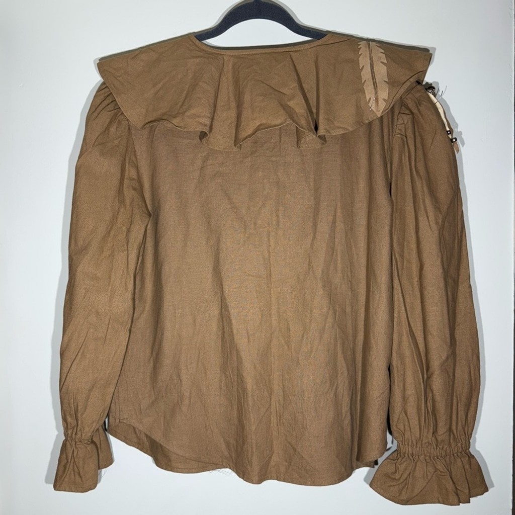 Vintage Bonjour Feather Embellished Blouse Native American Buffalo Western