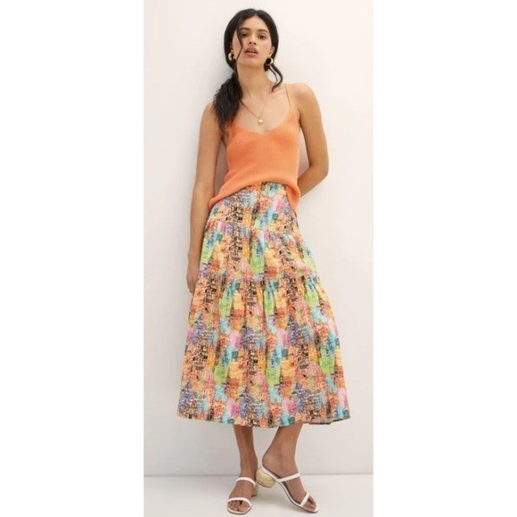 Anthropologie eva franco vila tiered cityscape rainbow skirt