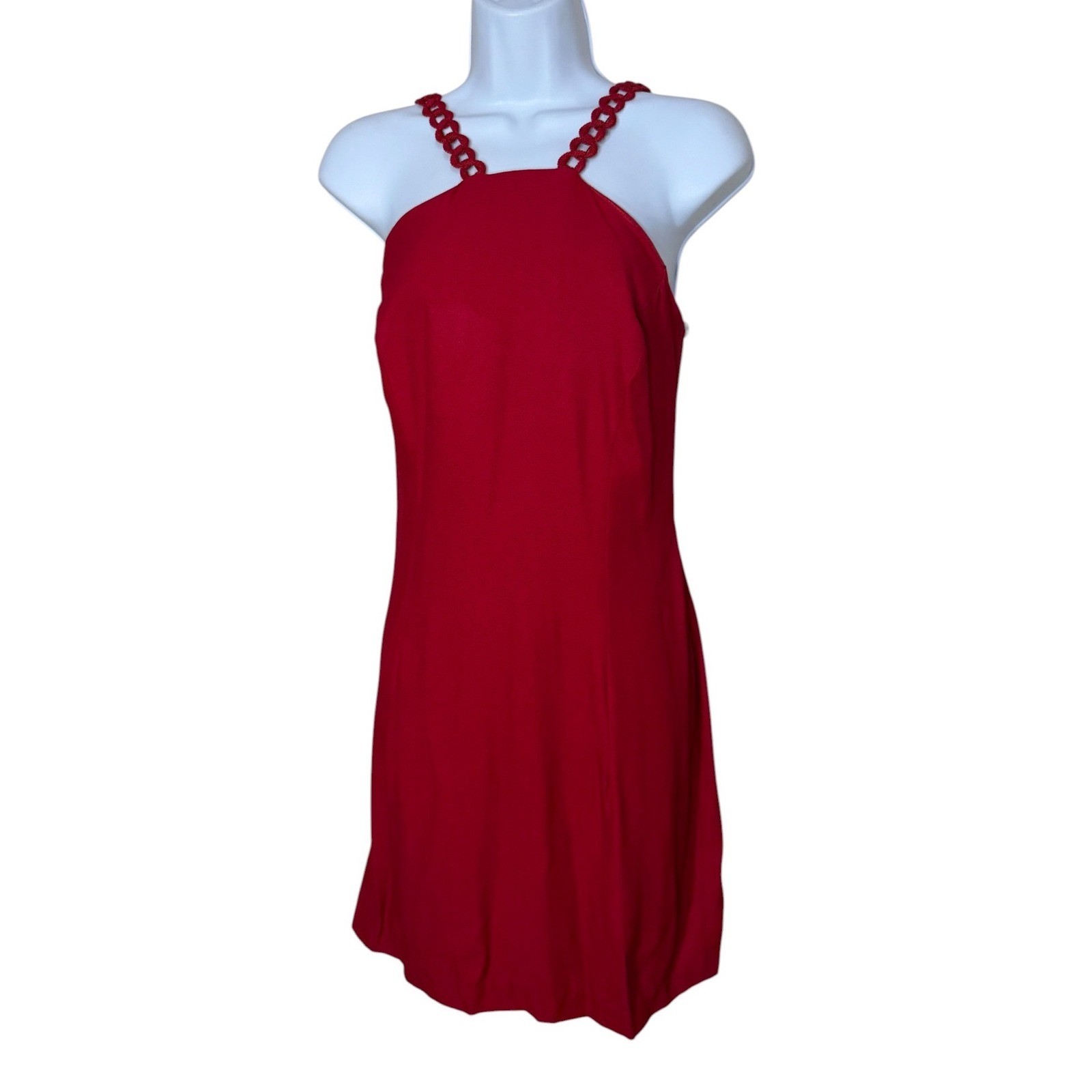 Jay Jacobs Vintage Red Sheath Dress Braided Straps 90s Size 11/12