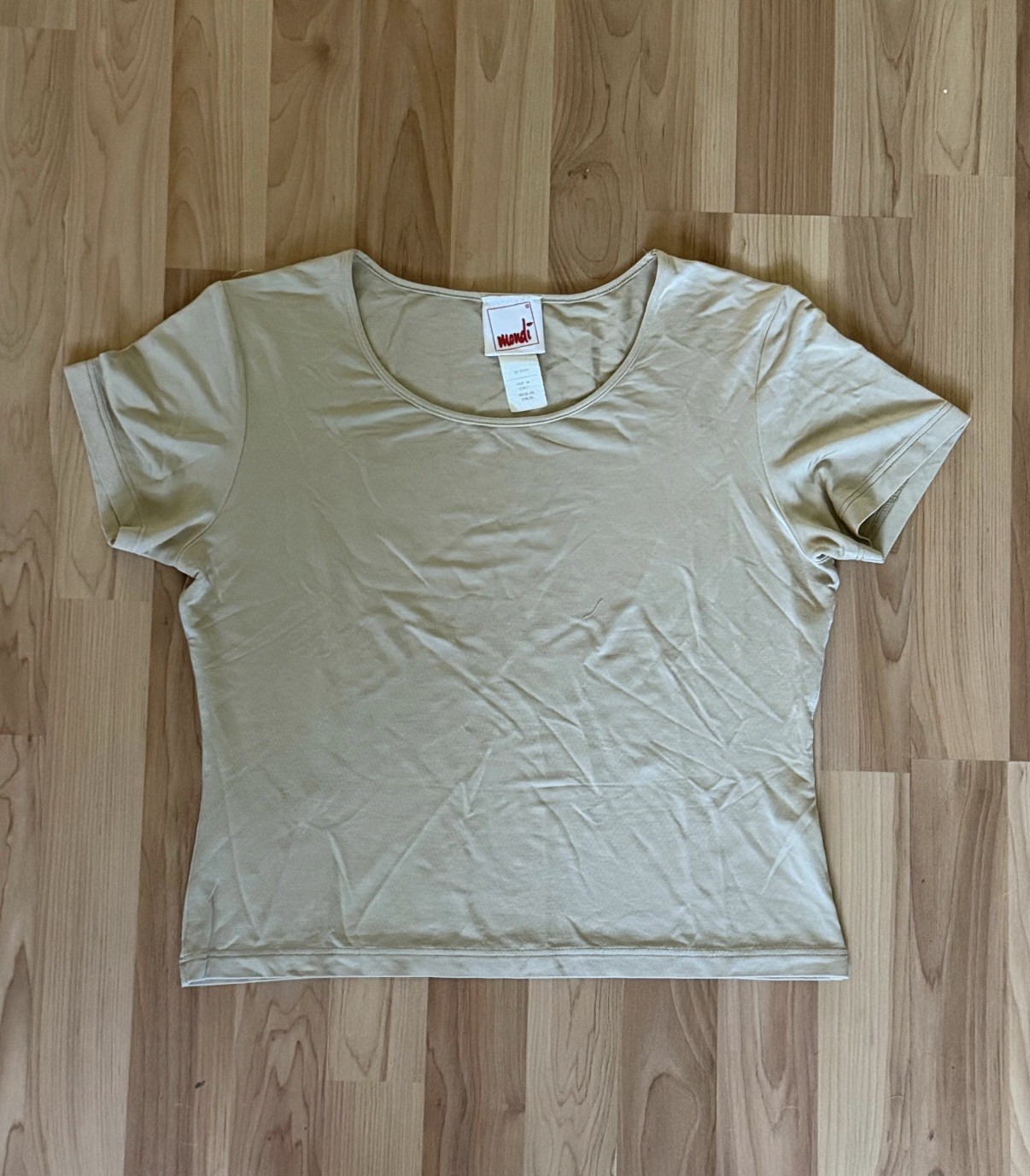 Vintage 90s Mondi Munich Minimalist Beige Scoop Neck Stretch Top – Size Medium