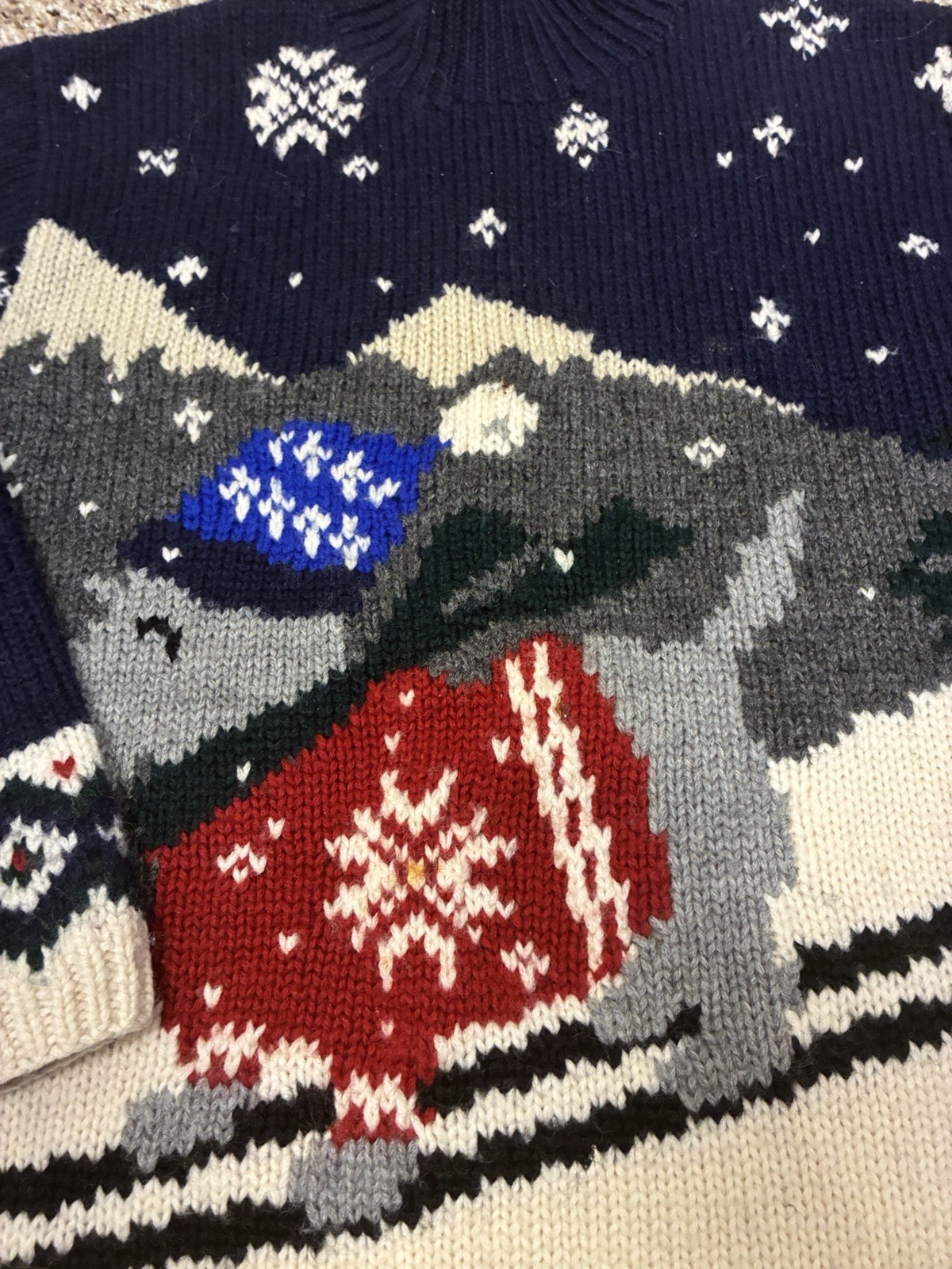 VTG Lauren Ralph Lauren Exclusive Handknit Dog Trees Ski Nordic Wool Sweater PS