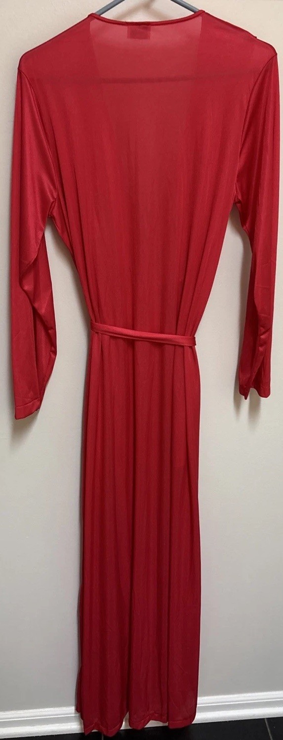 Flaw Vtg Soft Moments Peignoir Set NIGHTGOWN & ROBE Red Embroidered Trim Small