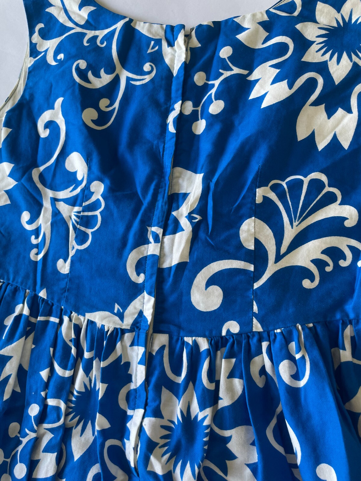 Vintage 1950s Waltah Clarke’s Hawaiian Blue Hibiscus Dress Bow Sm Md S/M
