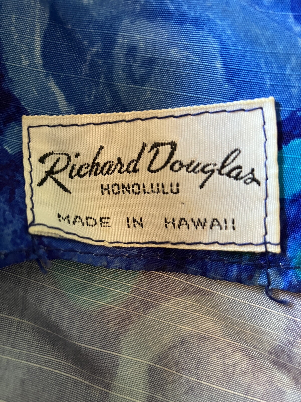 Vtg 60’s Richard Douglas Hawaii Maxi Dress Blue Floral Cheongsam Wiggle Sateen S