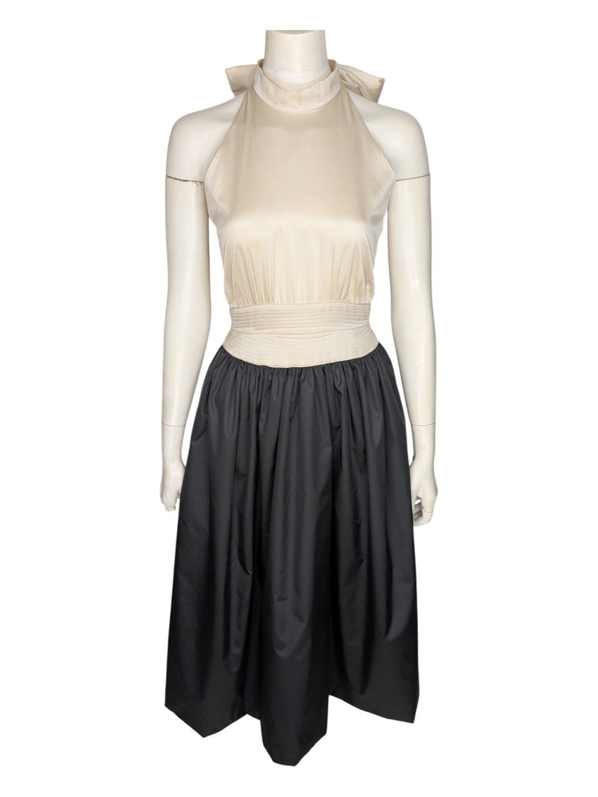 Vintage 80’s Louisa Nevins Sz 10 S/l Trapunto Waist Back Bow Neck Tea Dress