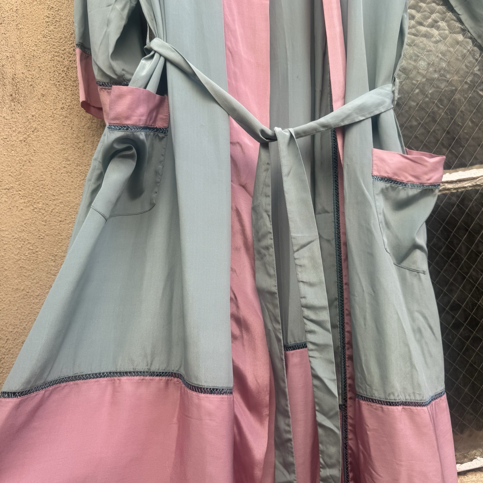 Antique 1920s Cotton Candy Blue & Pink Silk Robe Dress Coat Lounge Vintage