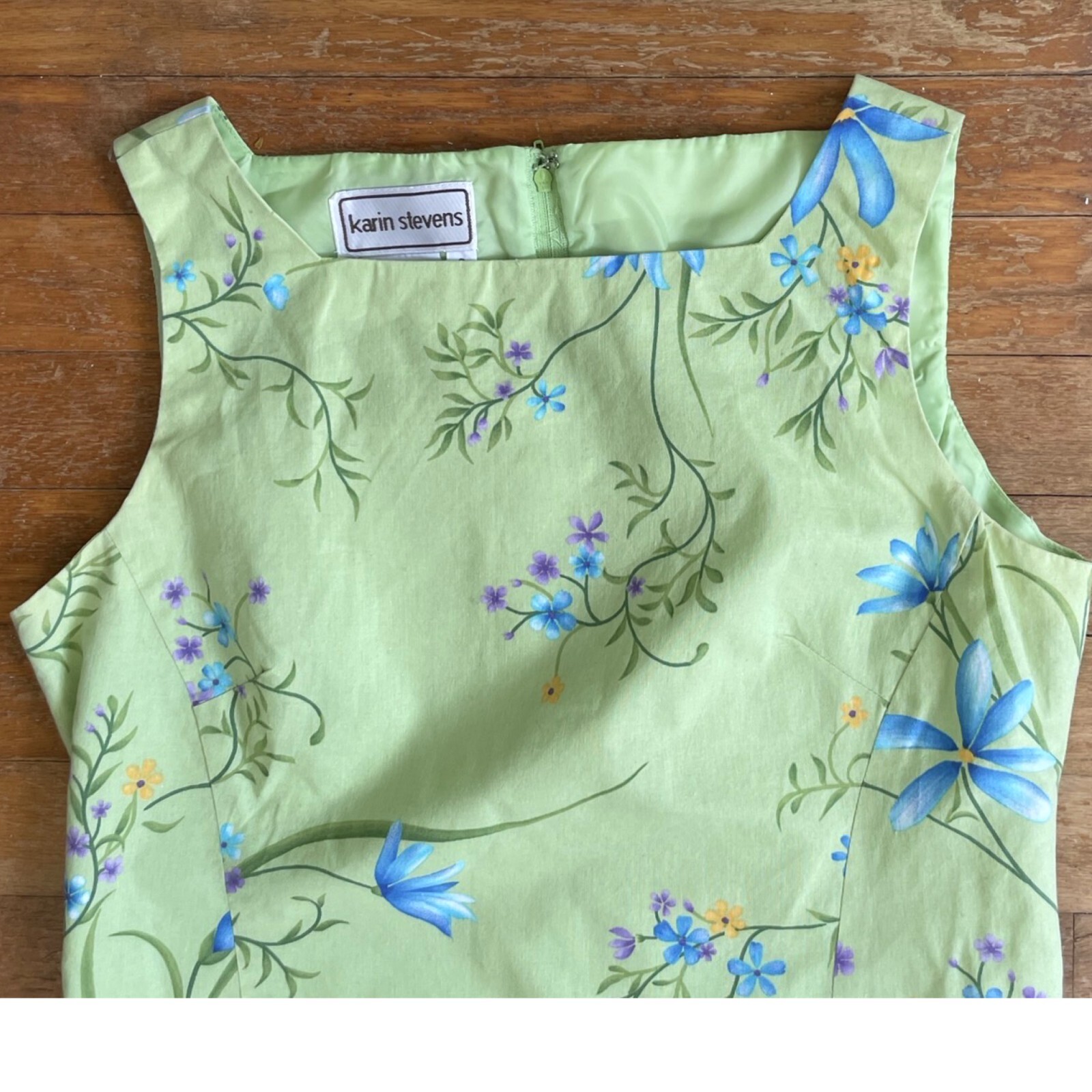 Vintage Floral Cotton Dress Size Small 1990s Green Flower Pattern Sheath
