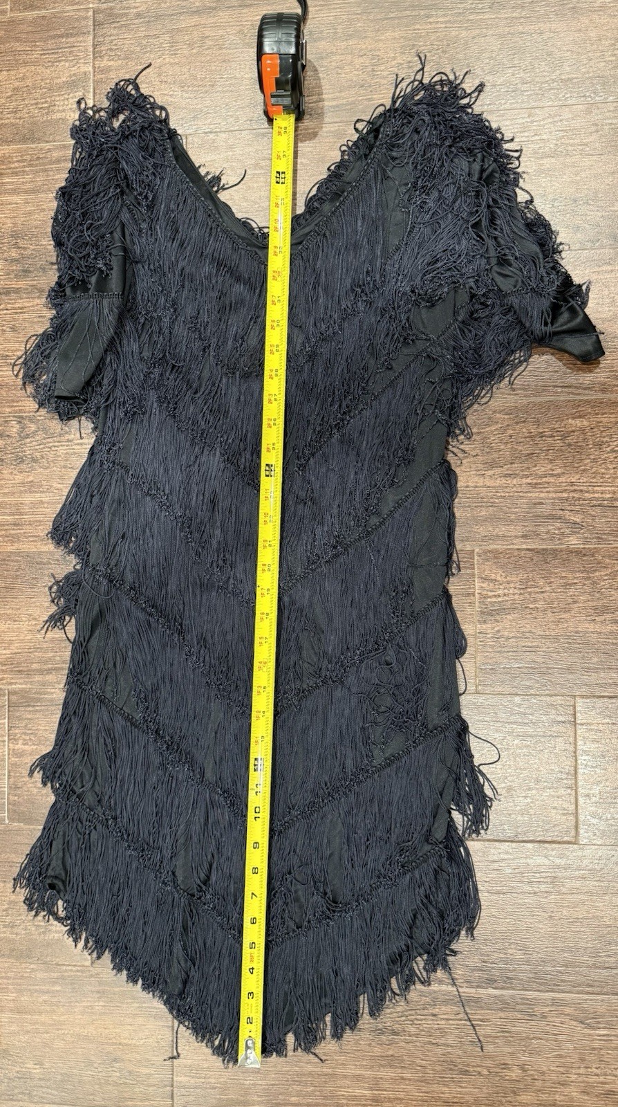 Vintage 1980s Mister Jay Fashions Black Fringe Flapper Cocktail Dress Size 8