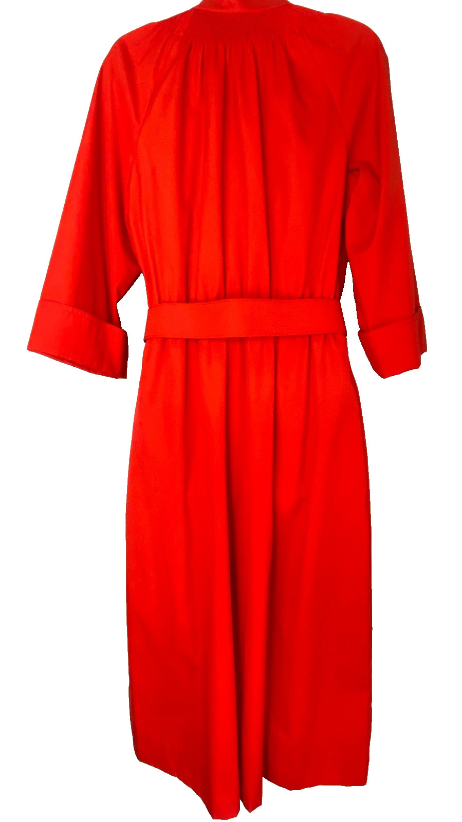 Vintage 1970s red midi dress 3/4 sleeve heavy cotton A line shirt pockets M L