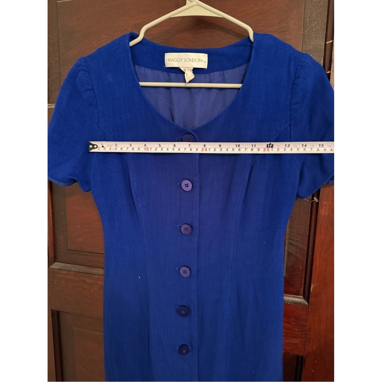 Maggy London Cobalt Blue Button-Front Vintage Linen blend Midi Dress