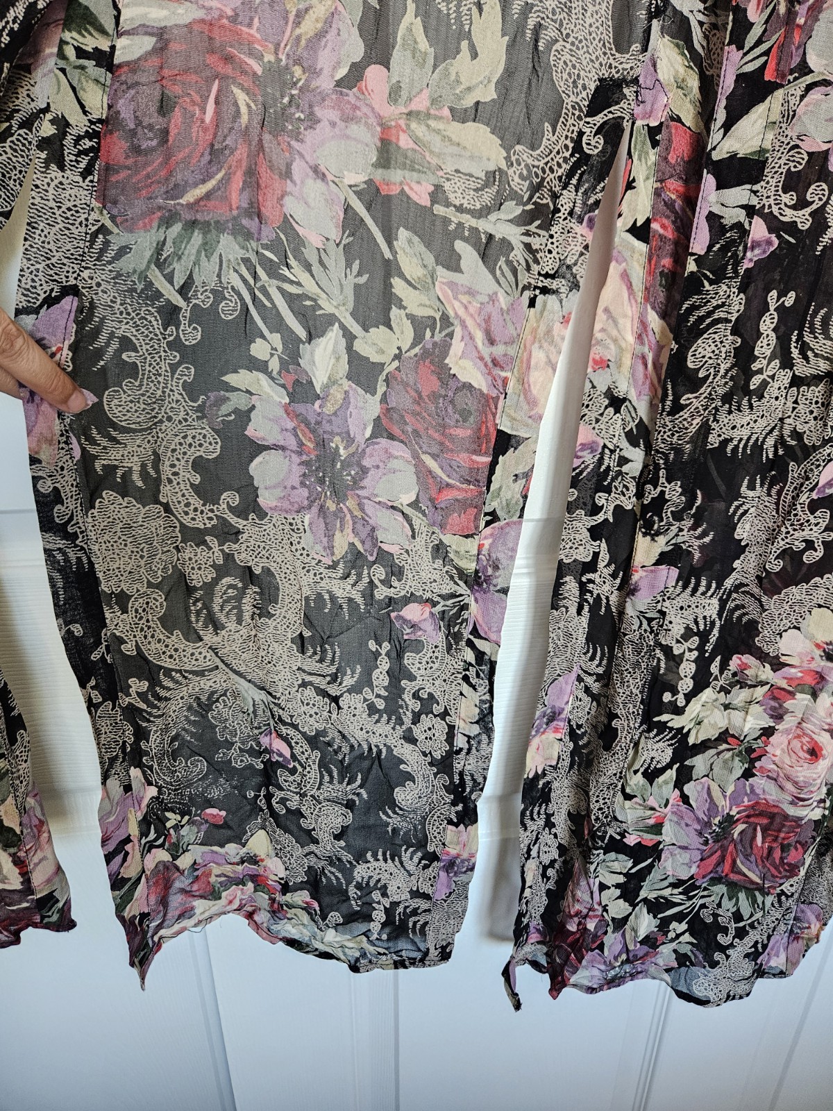 Vtg Lola P. Sheer Asian Ethnic Panel Floral Paisley Cheongsam Qipao Gown Top M