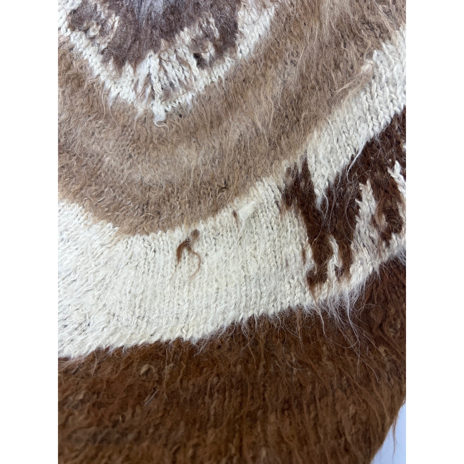 Genghis Cohen Imports Alpaca Handknit Bolivia Poncho Fringe Brown Llama Vintage