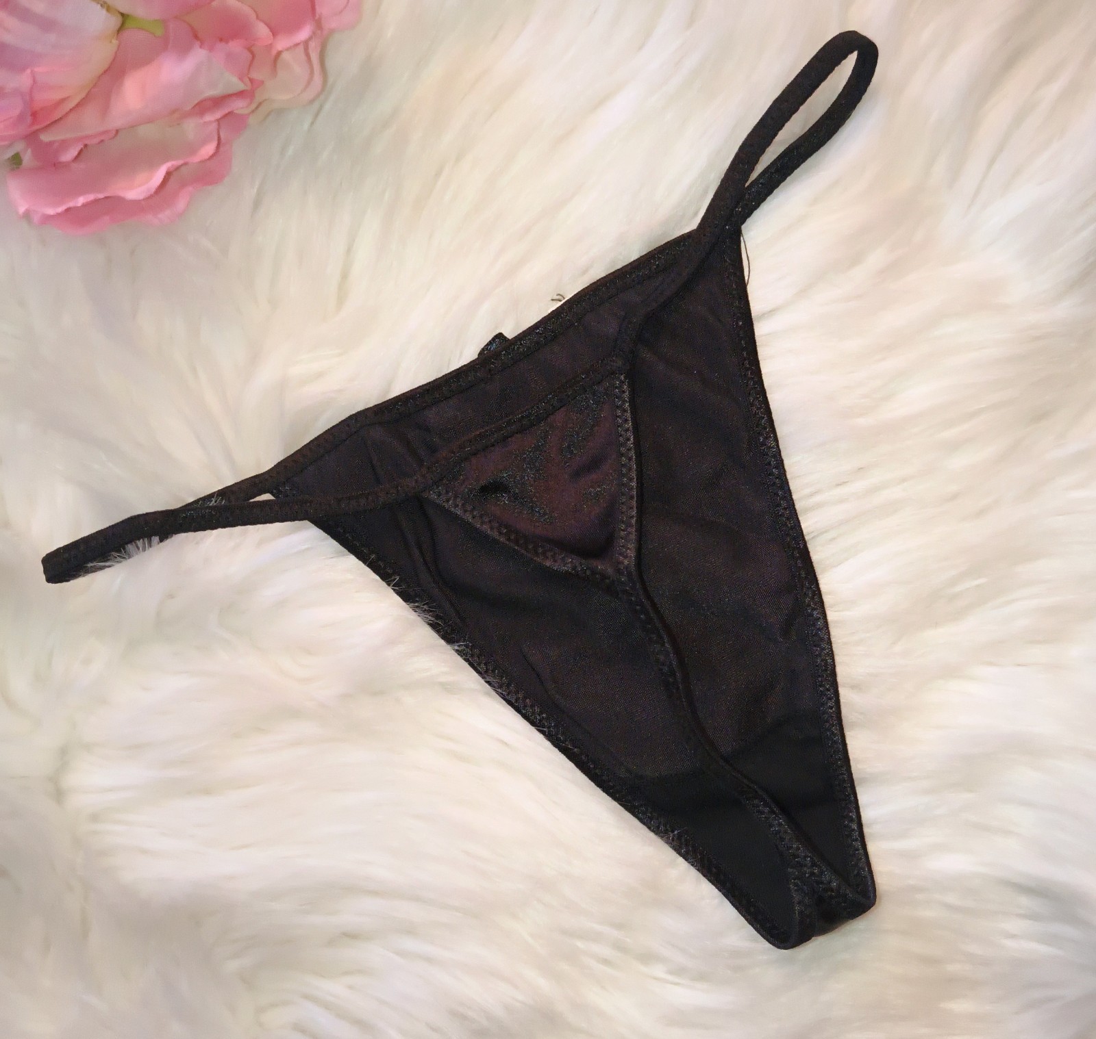 Vintage Coco Secret Second Skin Satin G-String Thong Panties Rhinestone Onyx M/6