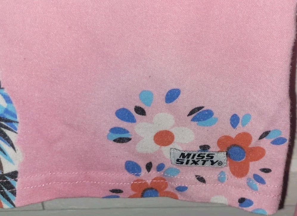 Vintage Y2K Miss Sixty Pink Long Sleeve Graphic Tee L, Cowgirl Flowers Gypsy