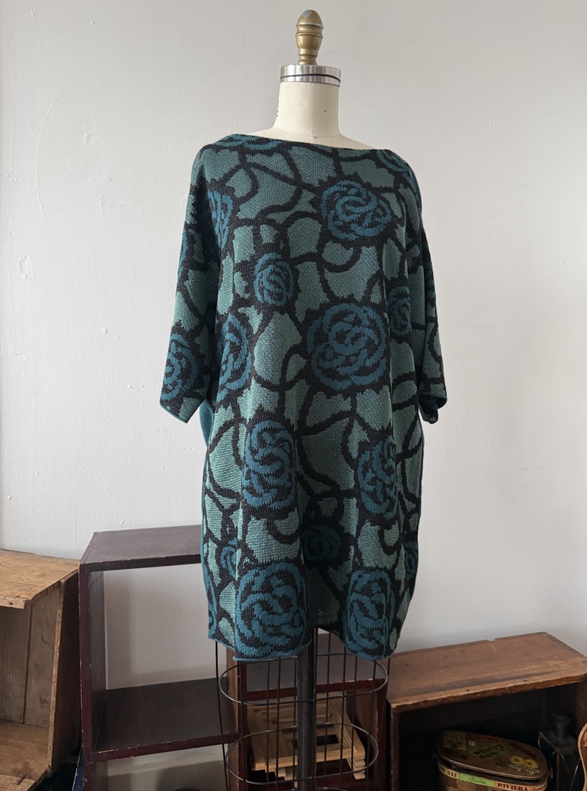 Vintage Dries Van Noten Rose Jacquard Knit Oversized Sweater/Tunic Avant Garde