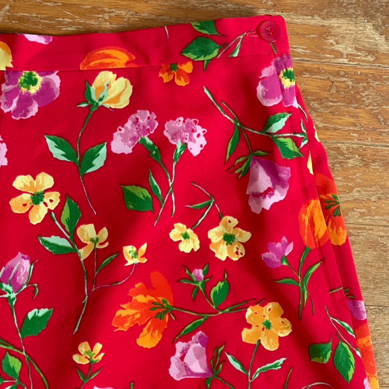 Vintage Floral Print Skirt Size Medium/Large 30-32″ Waist 1990s Red Maxi A-Line