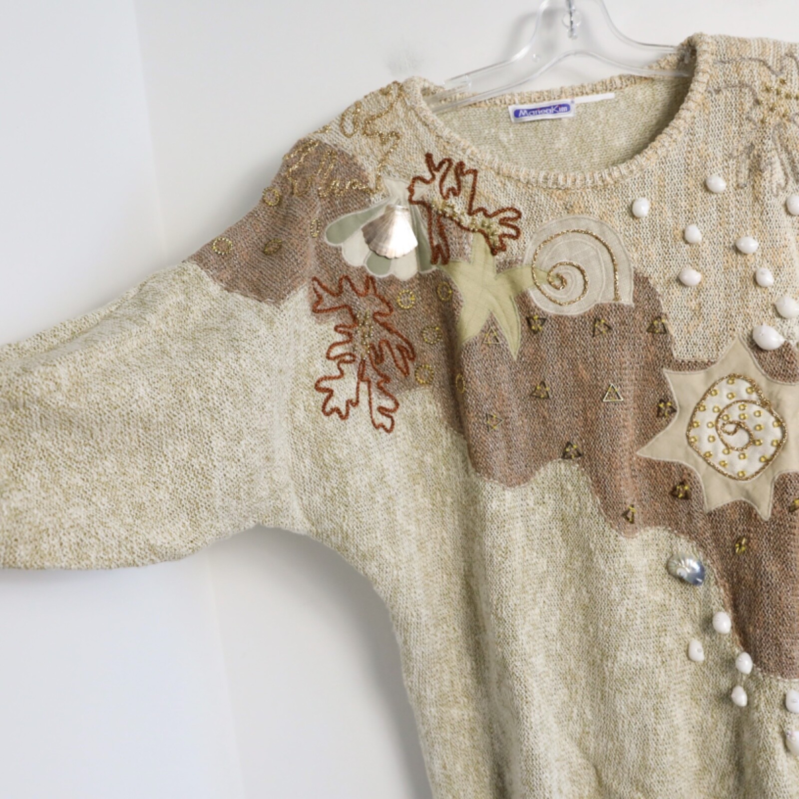 Mariea Kim 80s oversized sweater nautical beach embellished sea shells cotton M