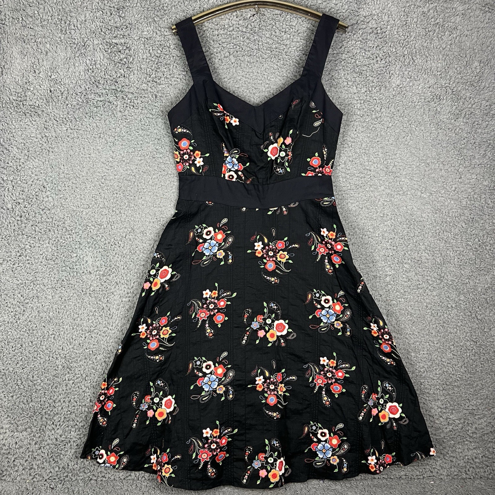 NWT Vtg 90s Mica Black Sundress Floral Fit & Flare A-Line Sz 8 Pinup Whimsy Goth