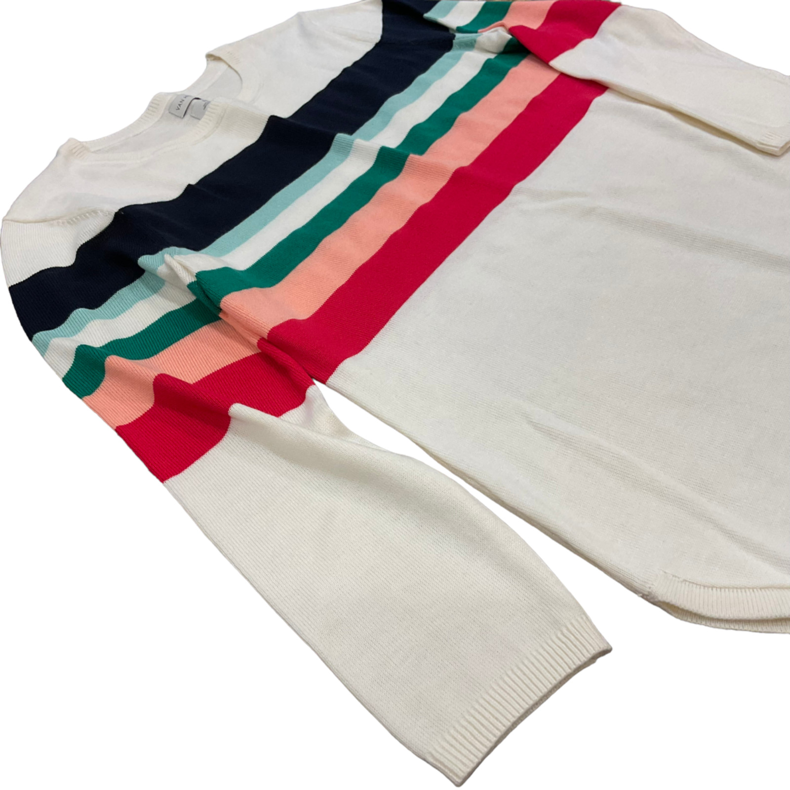 New VAN HEUSEN Cream white Multi-Color Stripe Acrylic Sweater Women’s Sz M y2k