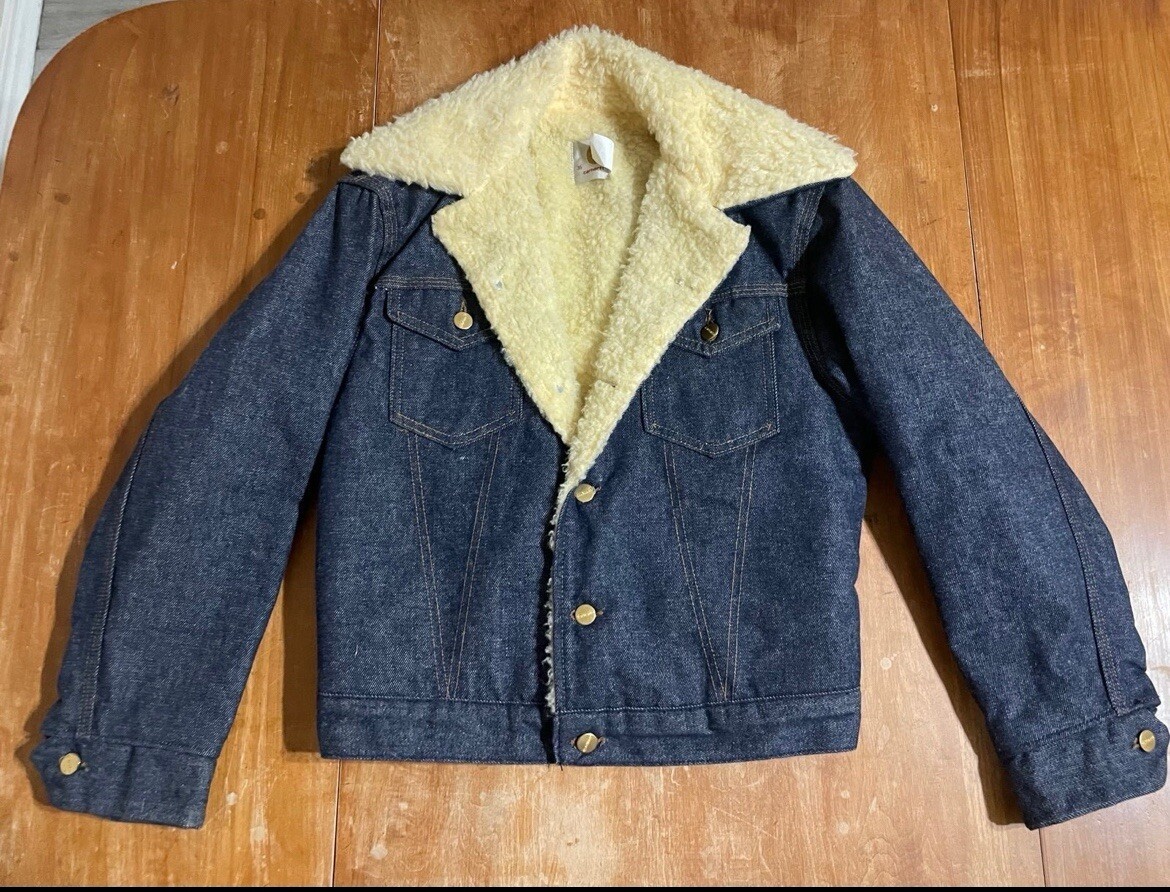 Vintage 1970’s Carhartt Raw Denim Sherpa Jacket workwear Coat small women’s