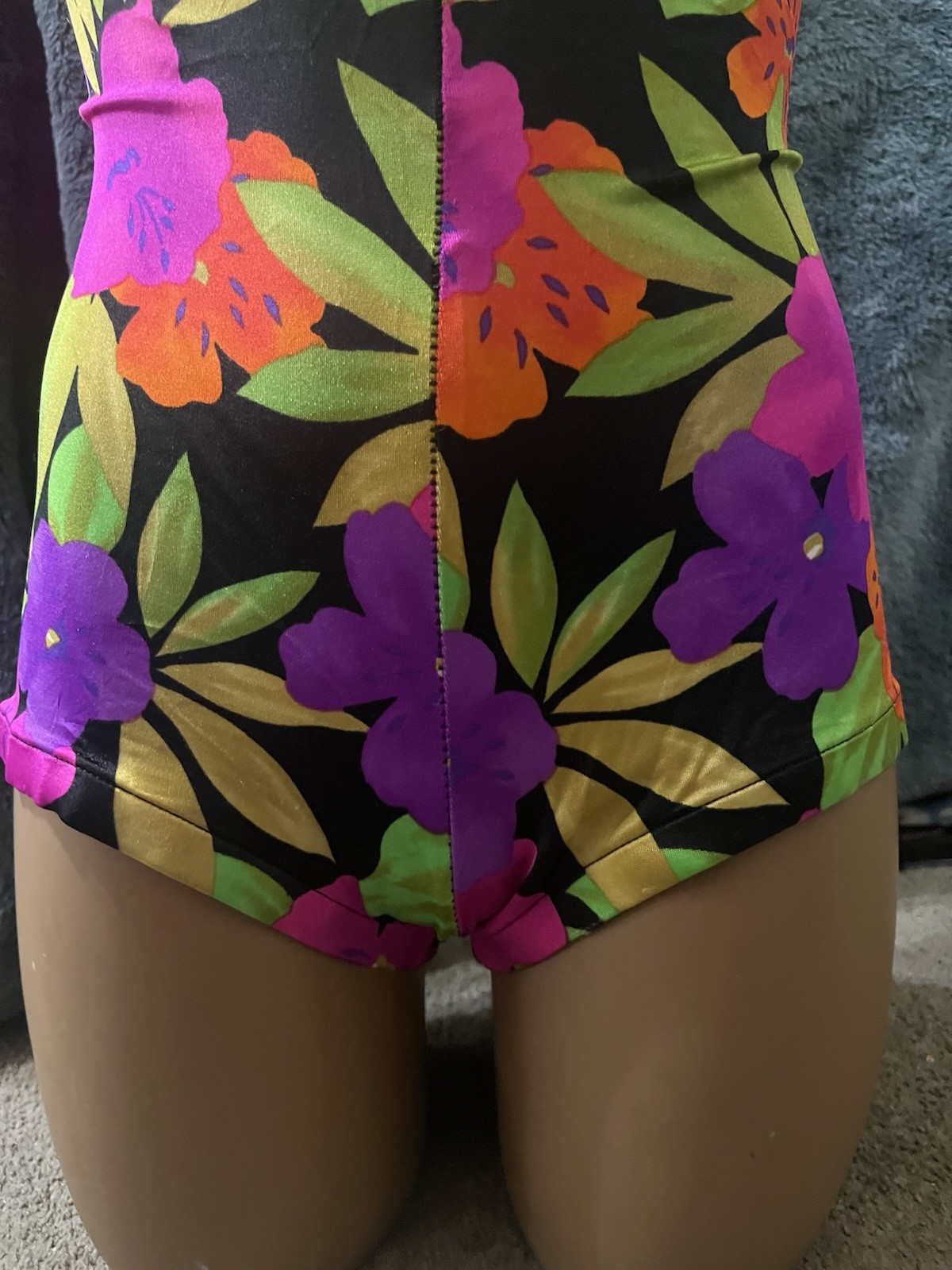 Vtg 90s Tropical Floral Swimsuit – Neon Pink Purple Orange – AS IS PROJECT
