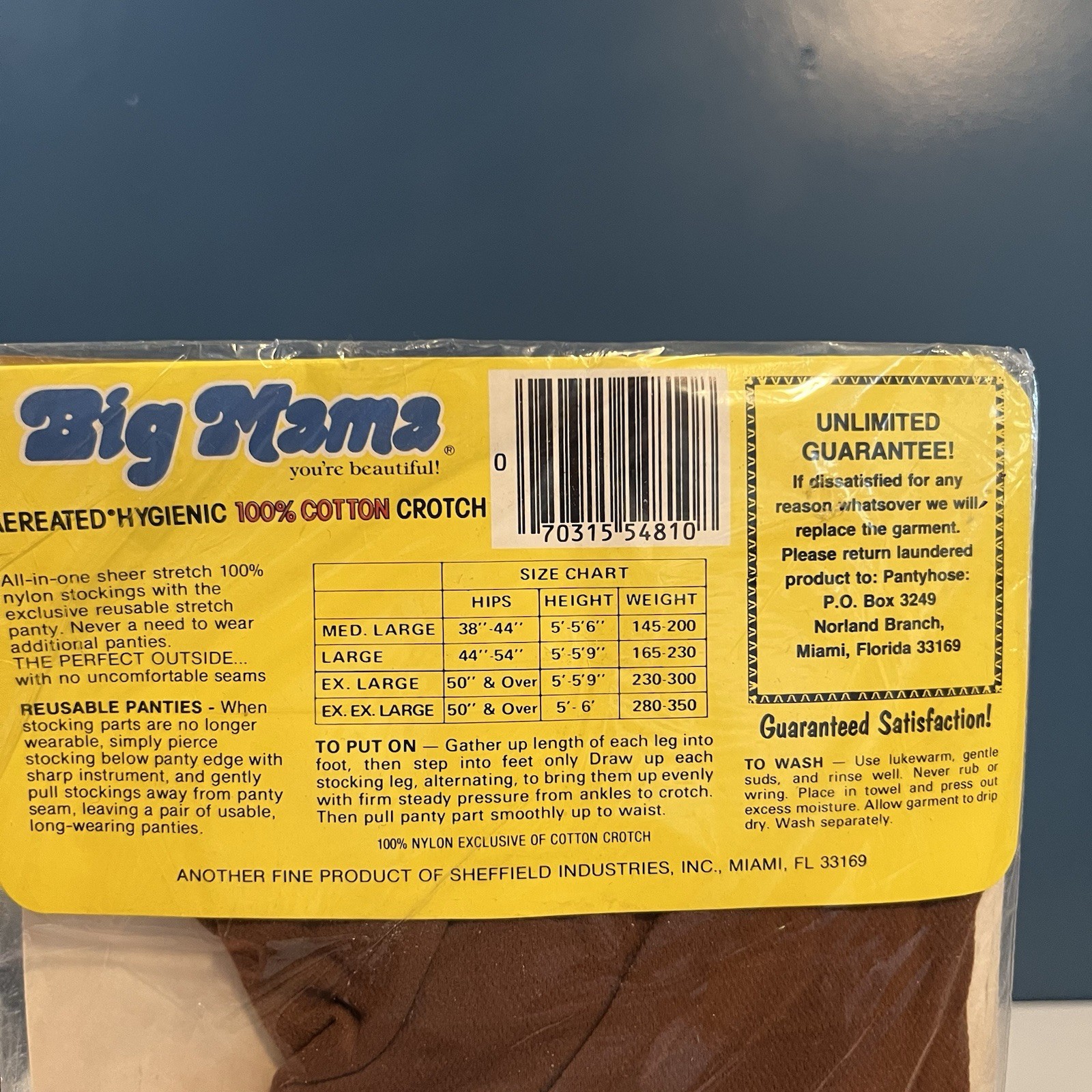 Vintage Big Mama PantyHose Size M/L Tropical Tan w/Reusable Panty 1980 New NOS