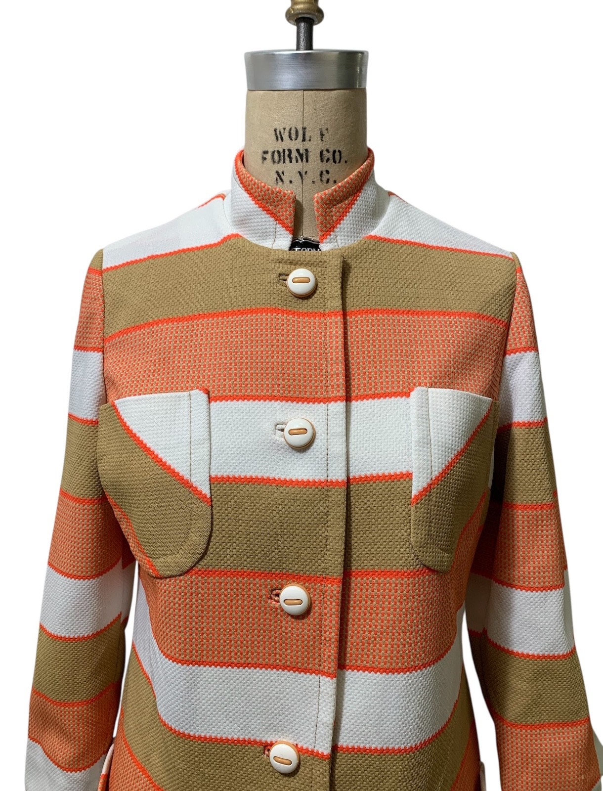 HANBURY LTD. Vintage 70s Women’s Mod Orange Tan White Striped Coat Dress – Sz M