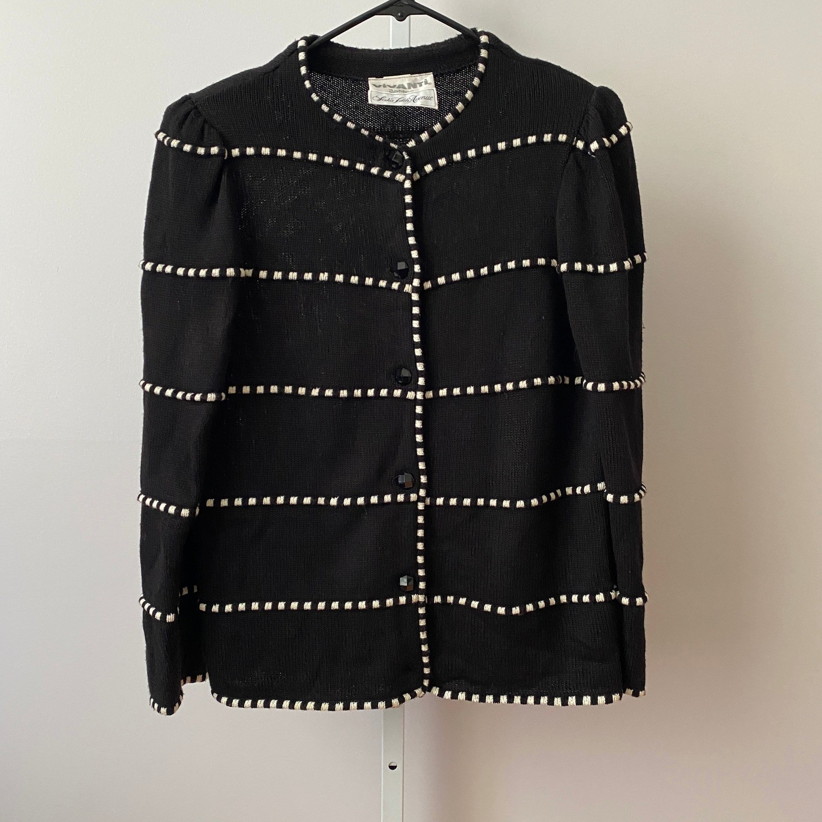Vivanti Petites 12 Black White Cardigan Sweater Saks Fifth Avenue Vintage Knit