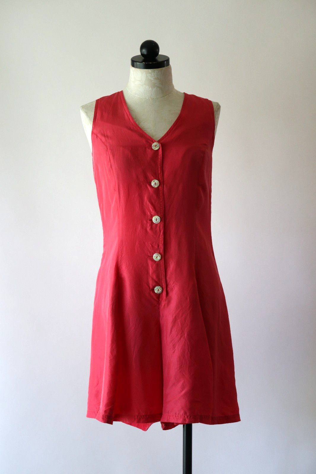 90s Vtg Hot Pink Silk Sleeveless Wide Leg Mini Playsuit Romper Skort Women XS