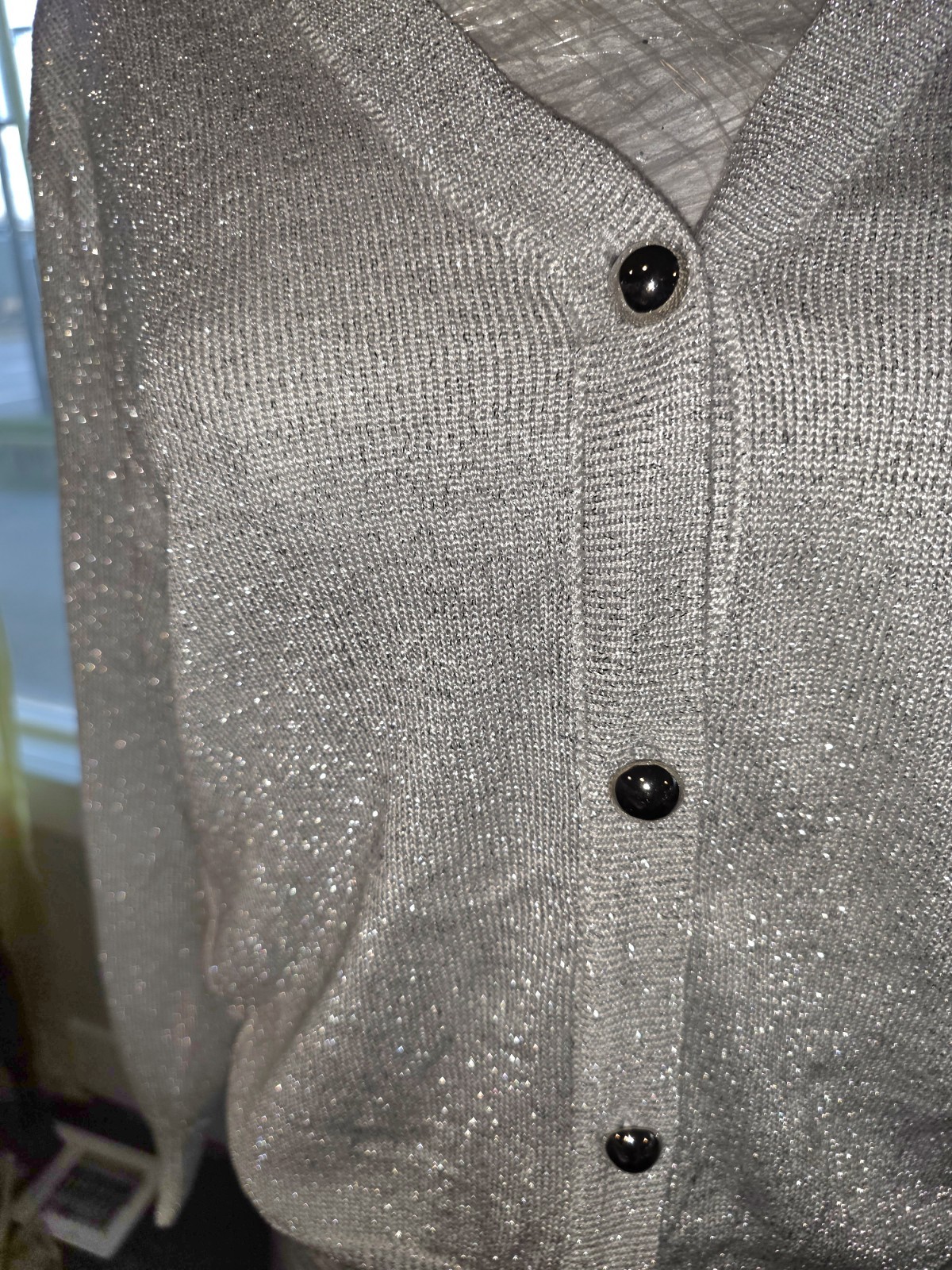 Vintage 80s Silver Sparkly Cardigan by Rochelle California NWOT Size Petite Xl