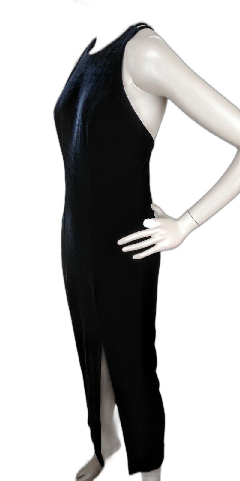 VTG 90s Faviana New York Velvet Strappy Back Maxi Bombshell Slit Cocktail Dress