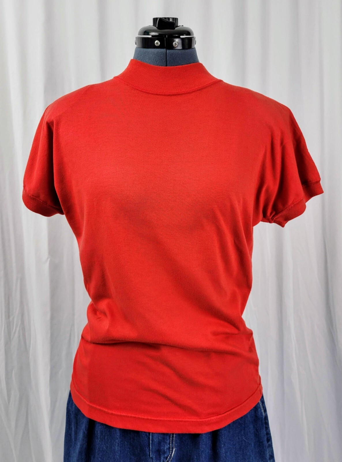 Vintage Red Knit Drop Sleeved Mock Turtleneck Top Size Medium