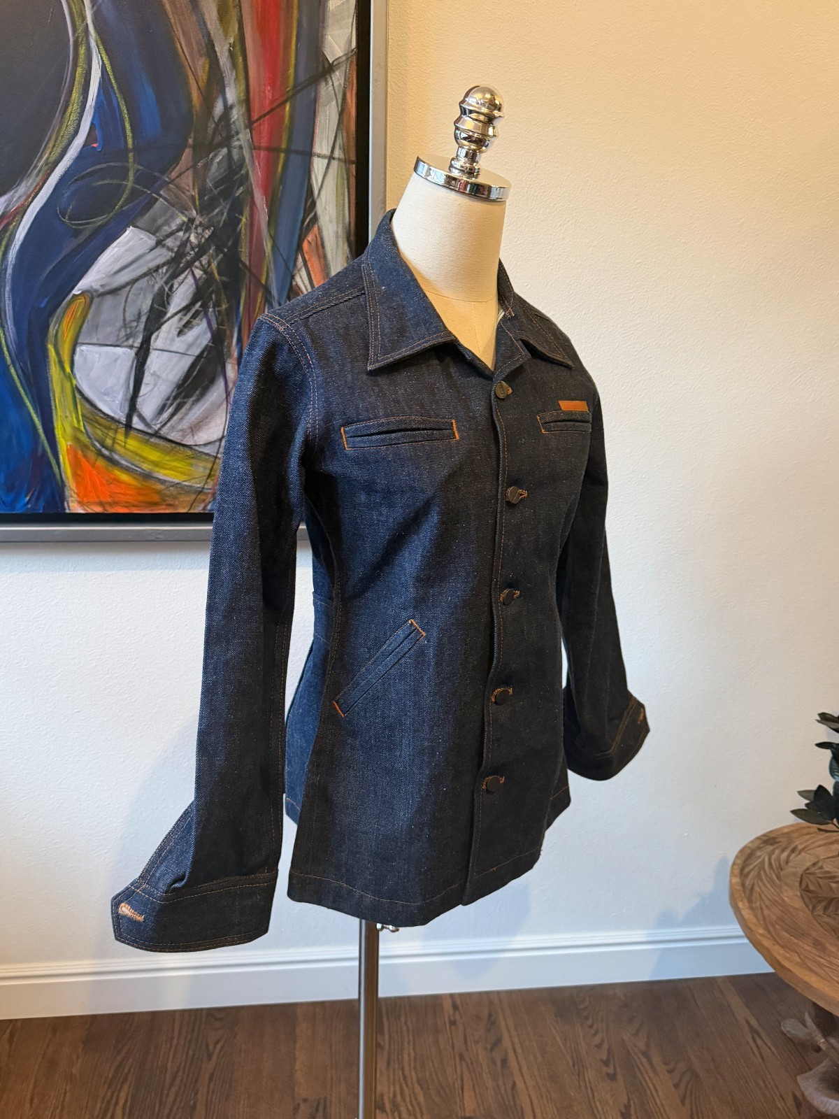 Vintage 70s Palmor’s Denim Jacket Deadstock NWOT Unworn Tunic Orange Stitching