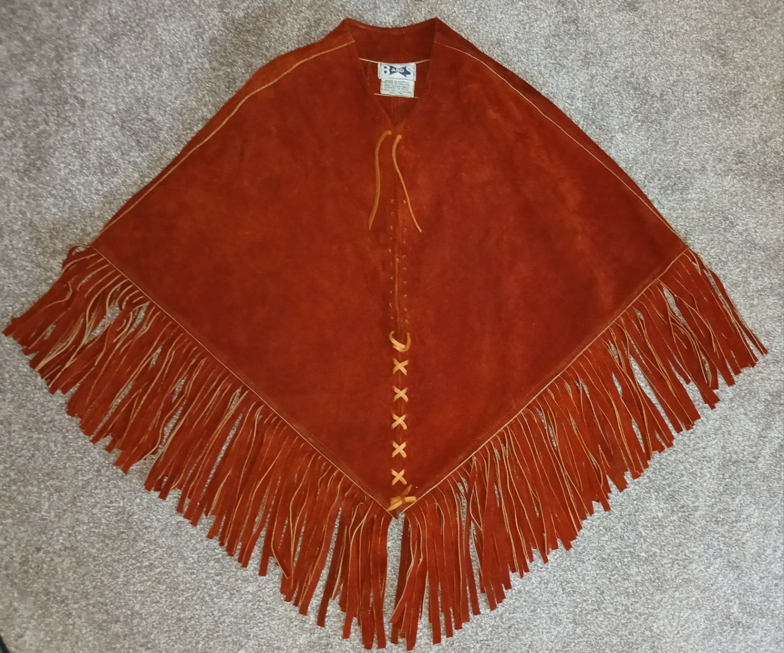 Real 1960’s Fringed Hippie Poncho Real Leather Vest! Great Halloween Costume!