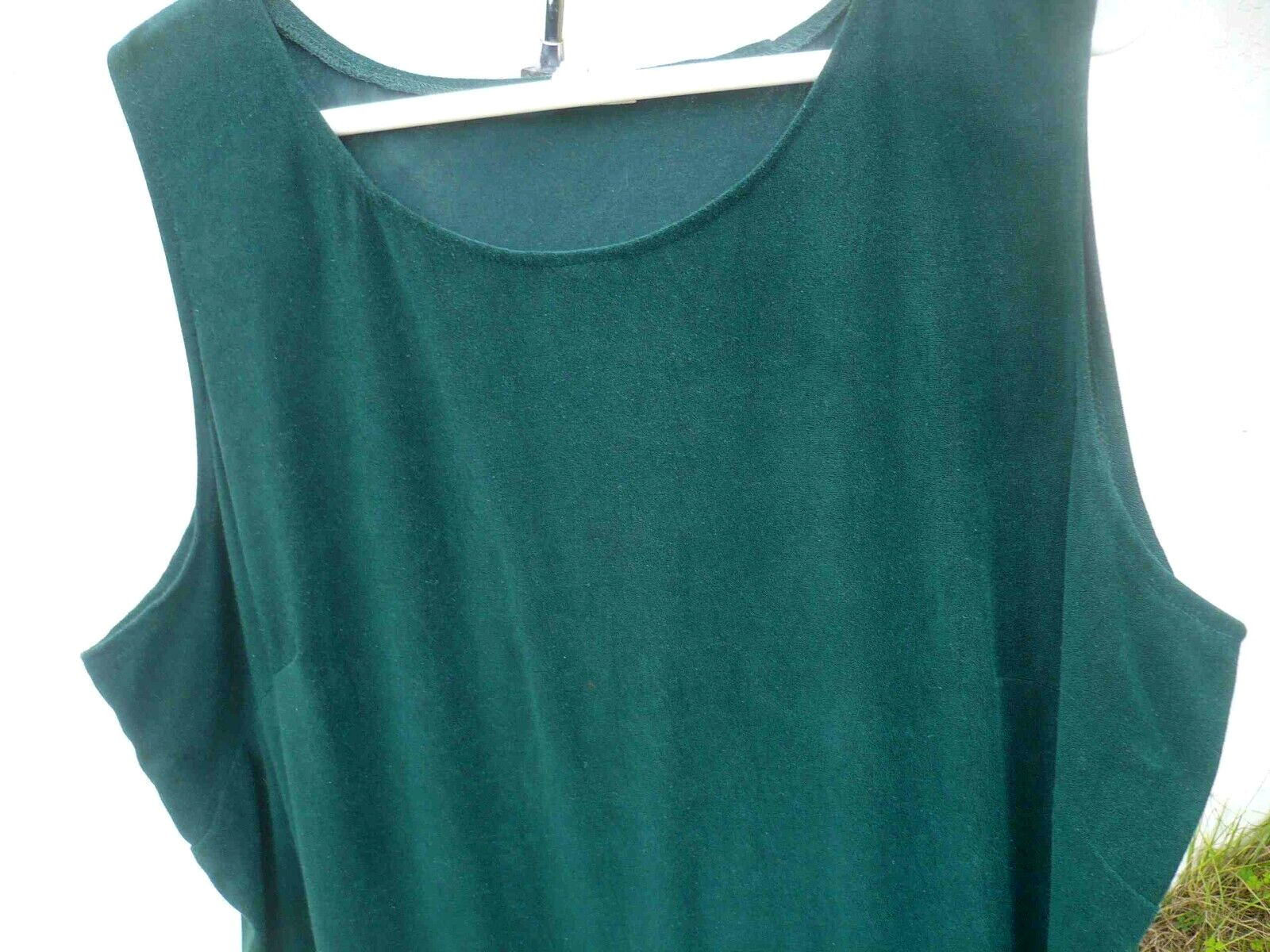 VTG US MADE SOLID GREEN VELOUR SLIP STRAIGHT DRESS XMAS MAXI LONG 10 1X XL PLUS