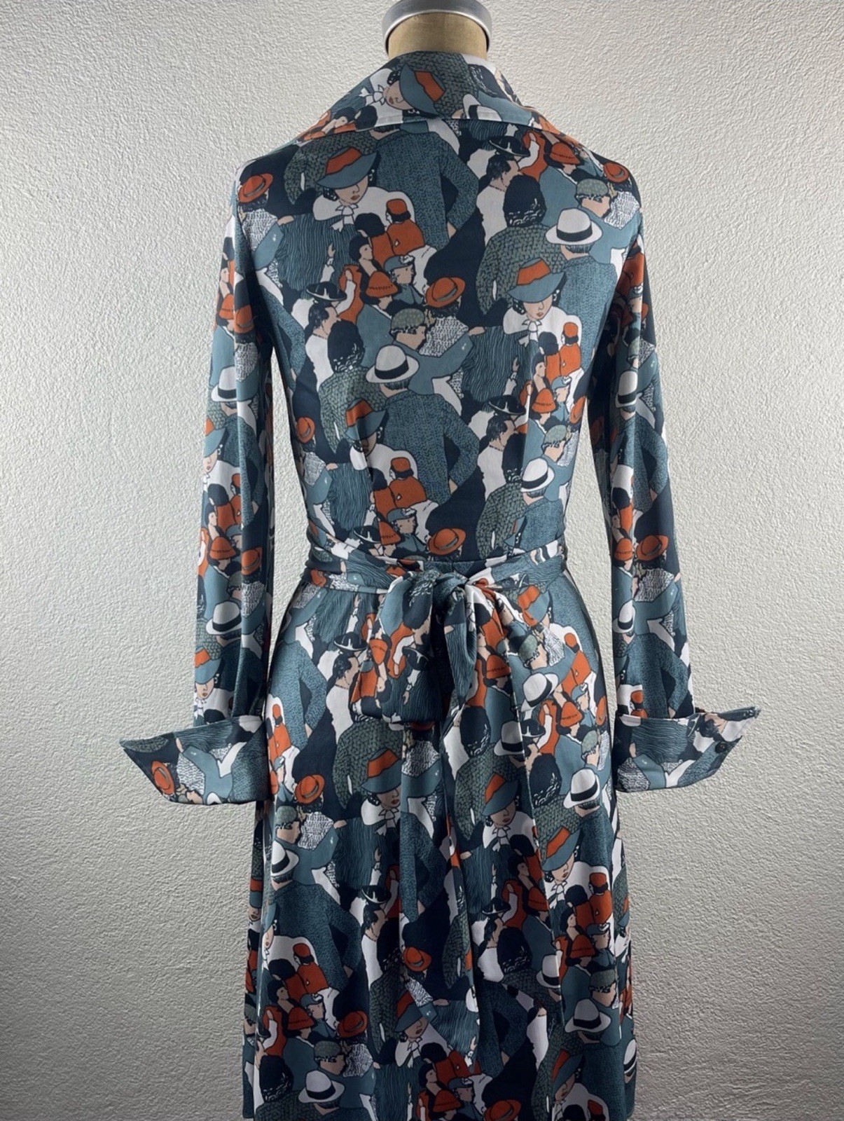 Vintage l 70s M Retro 30s Novelty Pointed Collar French Cuff Surplice Wrap Dress