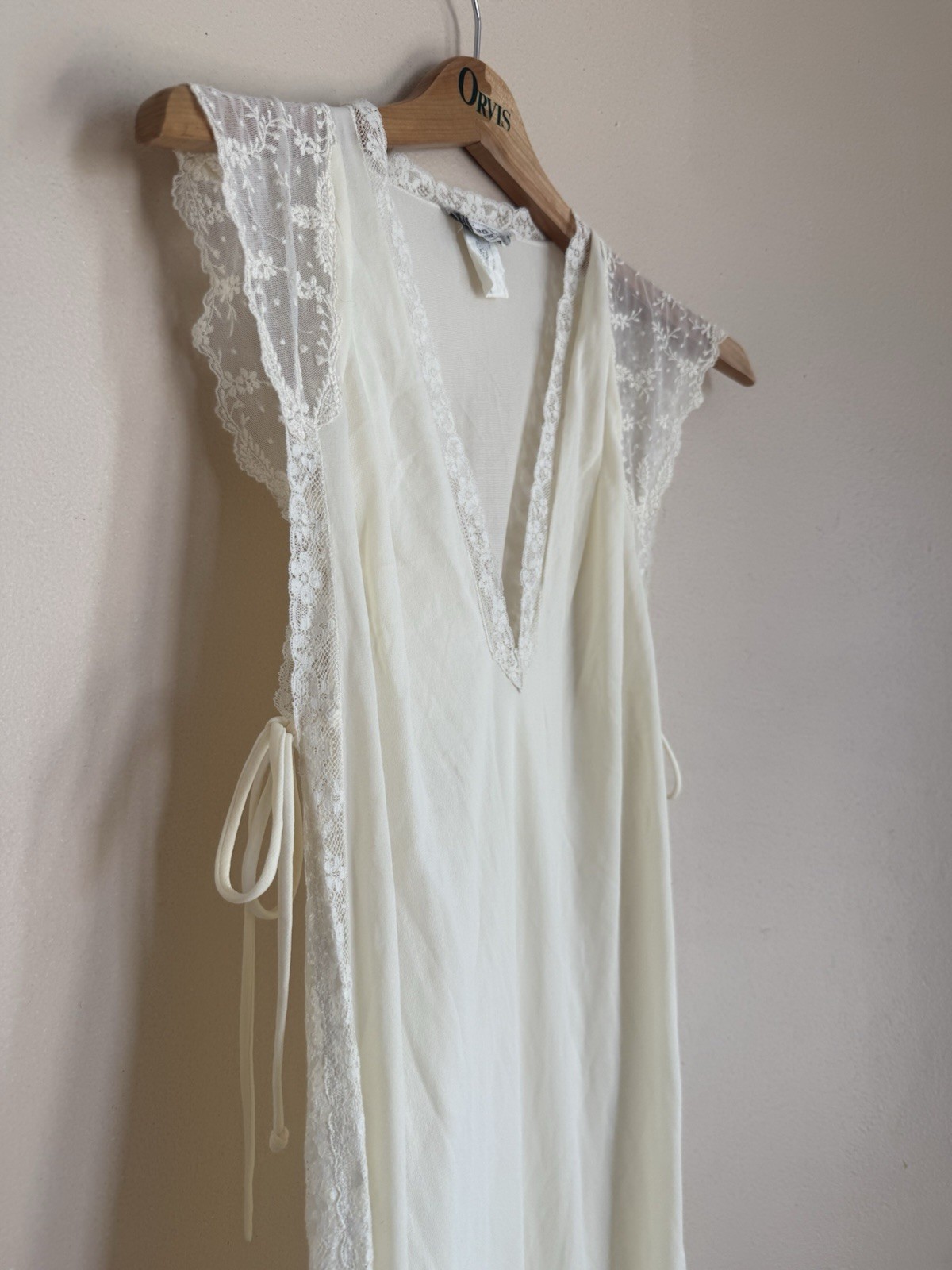 Christian Dior Vintage Lace Trim Long Slip Dress Side Ties Size M
