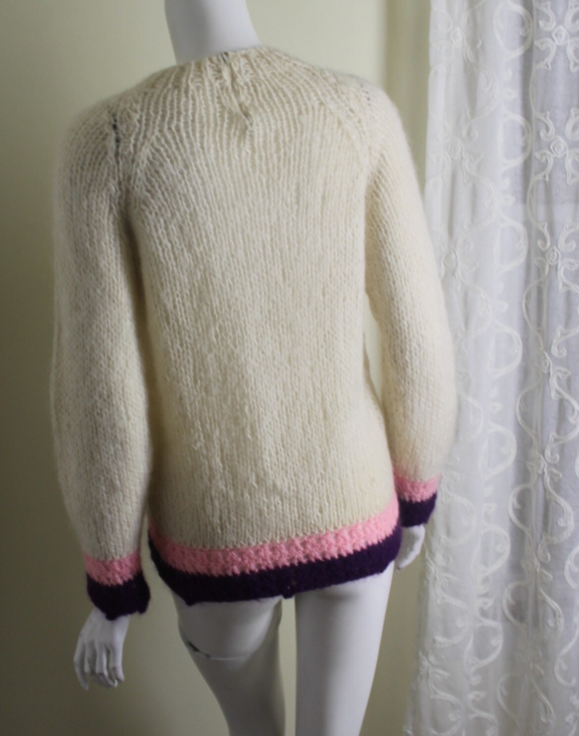 Vintage 1960s 70s Italy Mohair Kawaii Hand-Knit Funky Sweater 36 S M Fabulous
