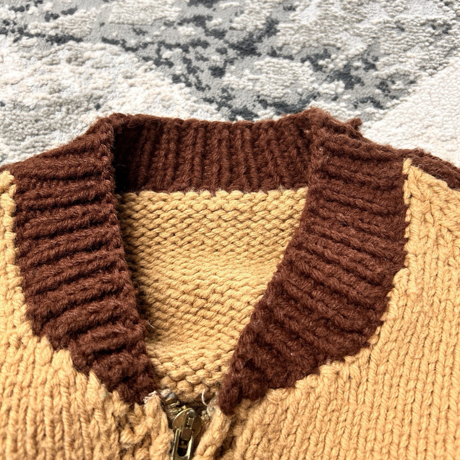 Vintage 50s Navajo Pattern Hand Knitted KANATA Cowichan Sweater Brown Wool S/M