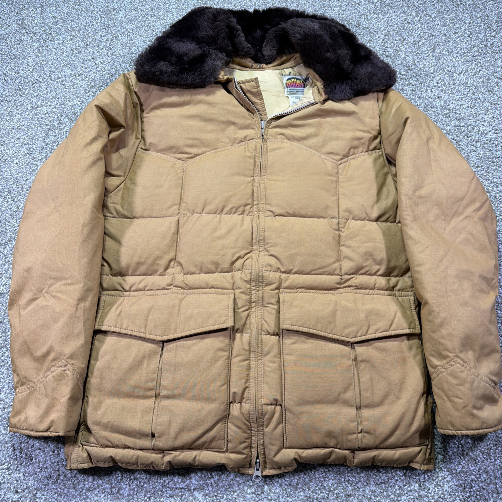 Vintage Miller western Wear Goose Down Fur Collar Puffer Jacket 80s