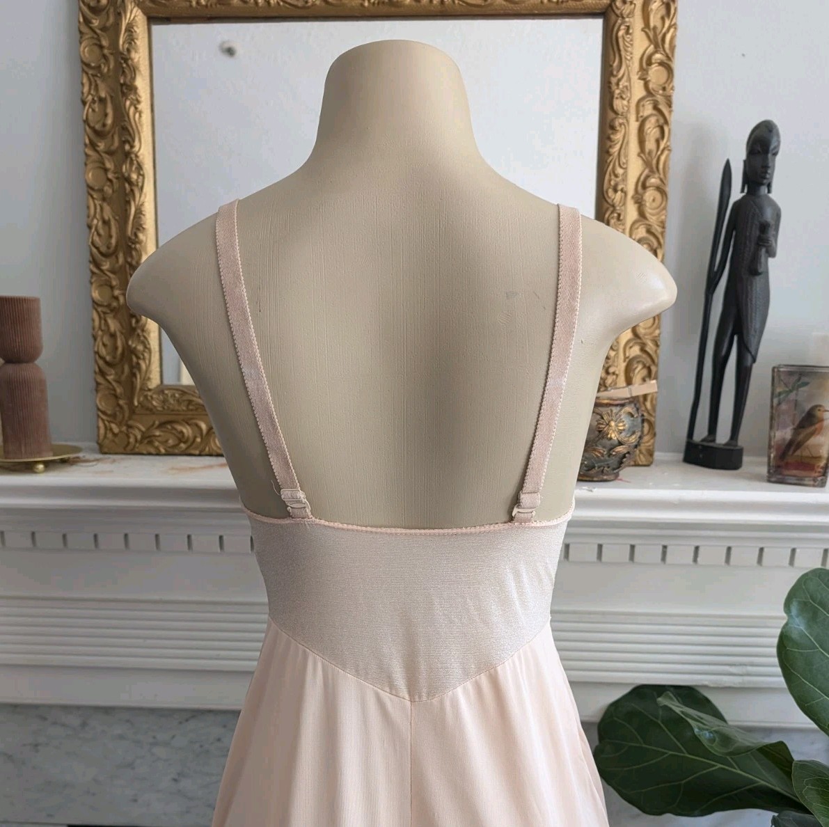 Vintage 80s Glydons Blush Nude Full Slip Dress Antron Nylon Lycra 36 Sheer