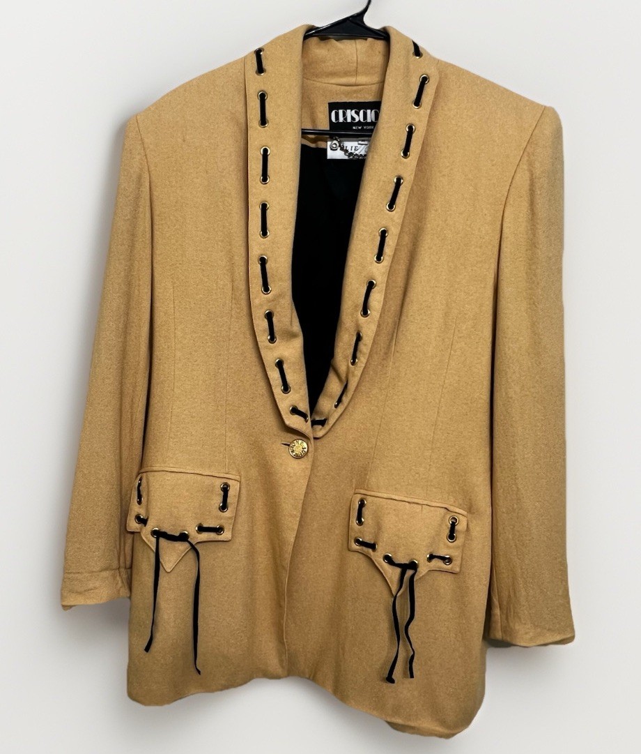 Criscione New York Vintage Gold Black Lace Up Leather Punk Jacket Lillie Rubin