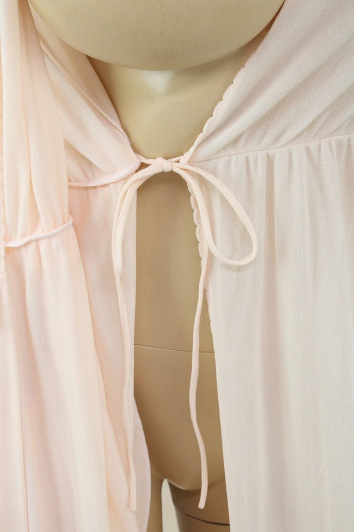 Jolie Two Long Peignoir Robe Small Nylon Peach Wrap Around Robe USA VTG