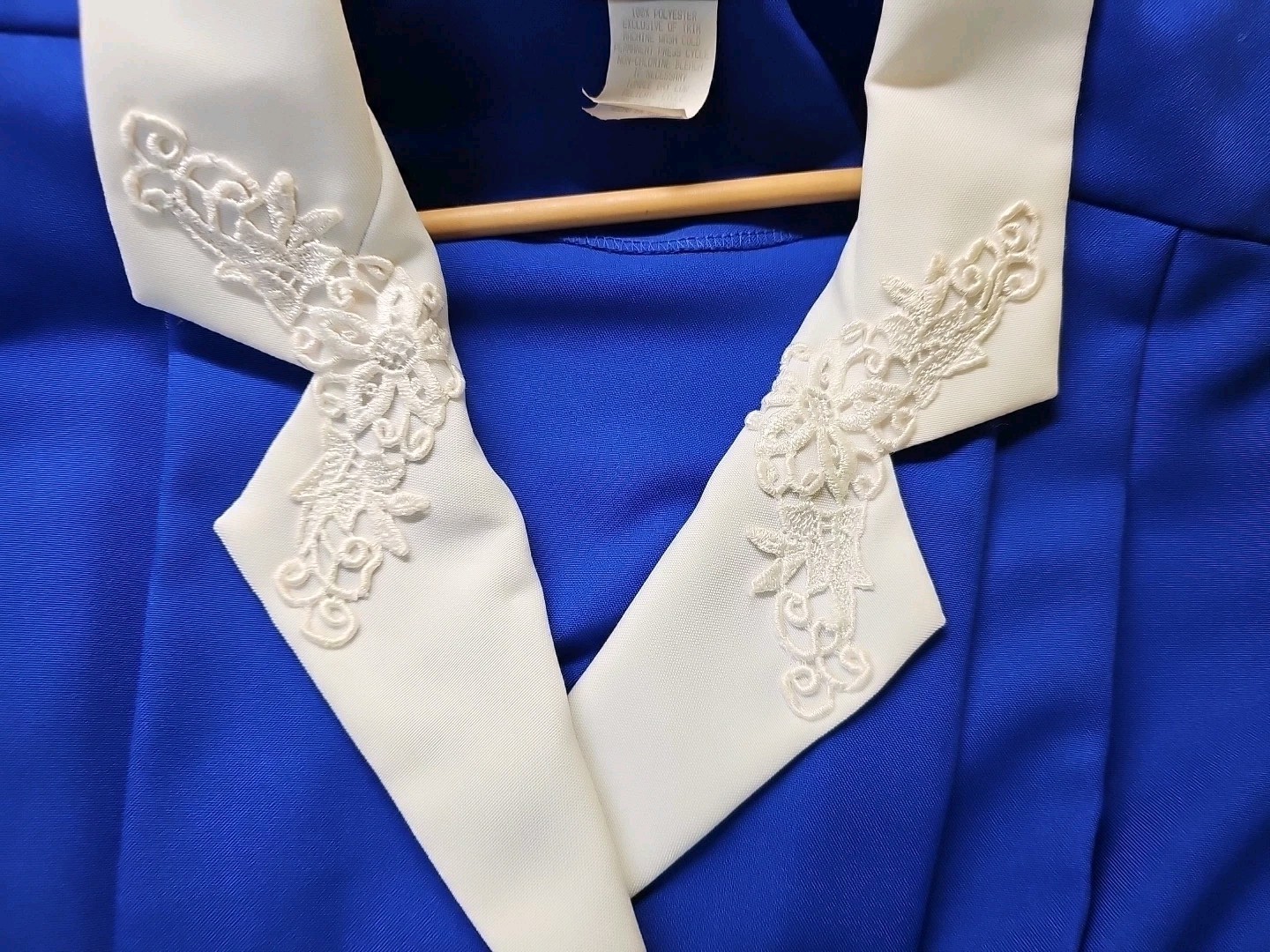 Vtg Miss Dorby Blue & White Double Breasted Belted Blazer Dress 12 P USA ILGWU